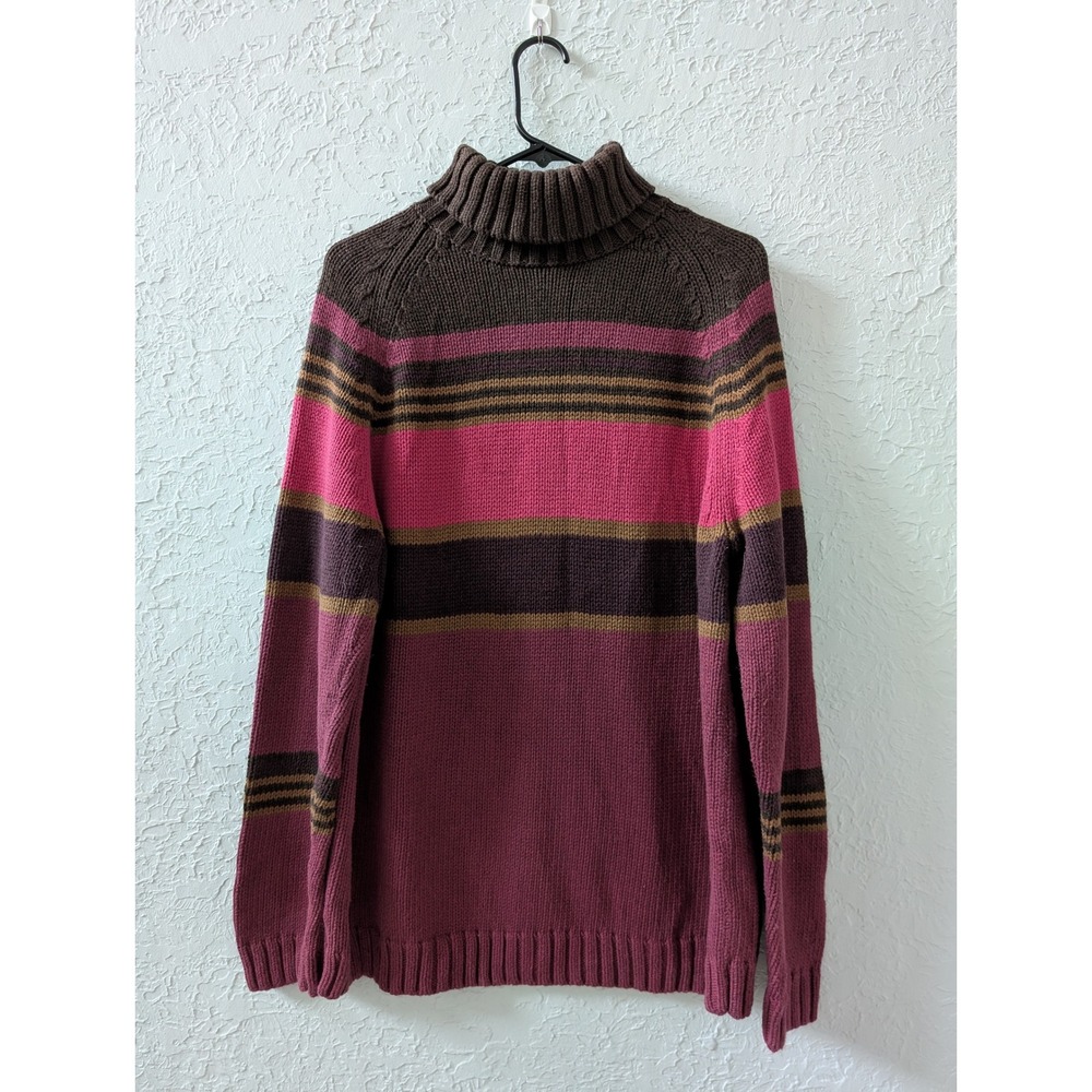 Vintage Lands' End Turtleneck Sweater Women XL Cotton Burgundy Pink Striped